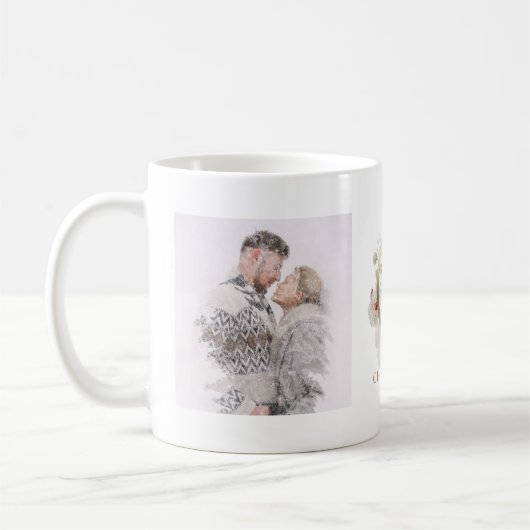 水の色と金ゴールド | 2つのフォトレターCモノグラム コーヒーマグカップ (左)