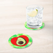 水の色に赤いハートしたかわいいアボカドの漫画 ラウンドペーパーコースター (インサイチュ)