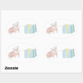 水の色のいたずら子犬誕生日ギフト 楕円形シール (シート)