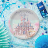 水の色のおとぎ話テーマ城&キャリッジ ペーパープレート (パーティー)