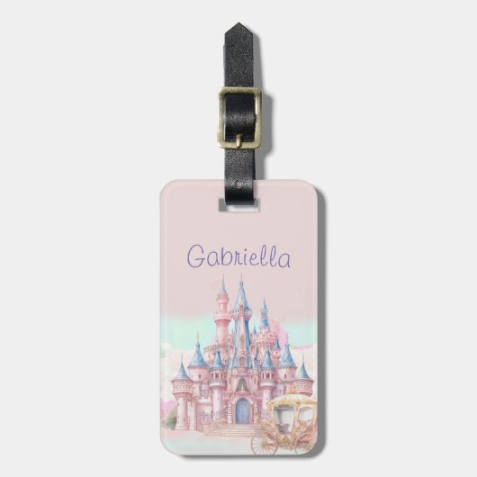 水の色のおとぎ話テーマ城&キャリッジ ラゲッジタグ (正面縦)