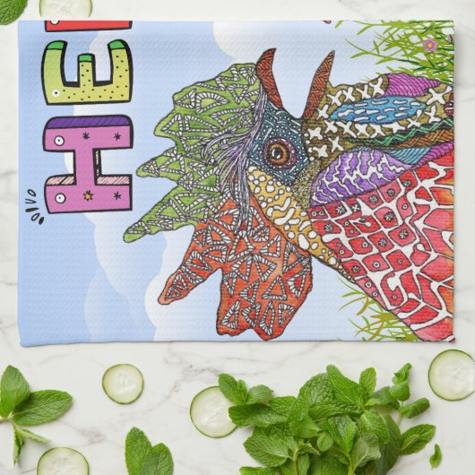 水の色のおもしろい農場チキンハローキッチンタオル キッチンタオル (折り畳み)