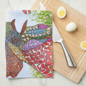 水の色のおもしろい農場チキンハローキッチンタオル キッチンタオル (四つ折り)