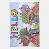 水の色のおもしろい農場チキンハローキッチンタオル キッチンタオル (縦)