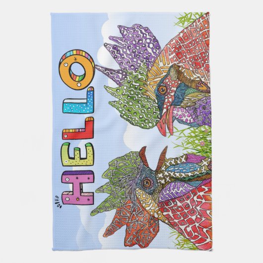 水の色のおもしろい農場チキンハローキッチンタオル キッチンタオル (縦)