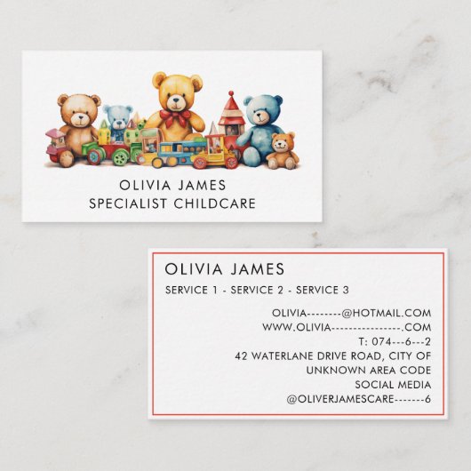 水の色のおもちゃベビーシッター託児デイサービスナニー 名刺 (正面/裏面)