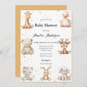 水の色のお洒落ぬいぐるみ動物の赤ちゃんシャワー 招待状 (正面/裏面)