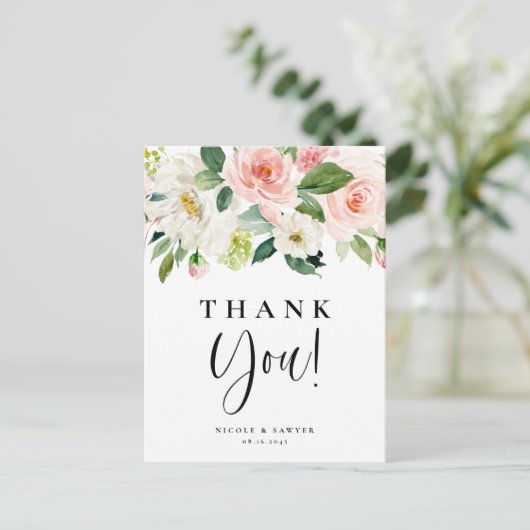 水の色のかわいらし庭の花結婚の感謝 ポストカード (スタンド正面)