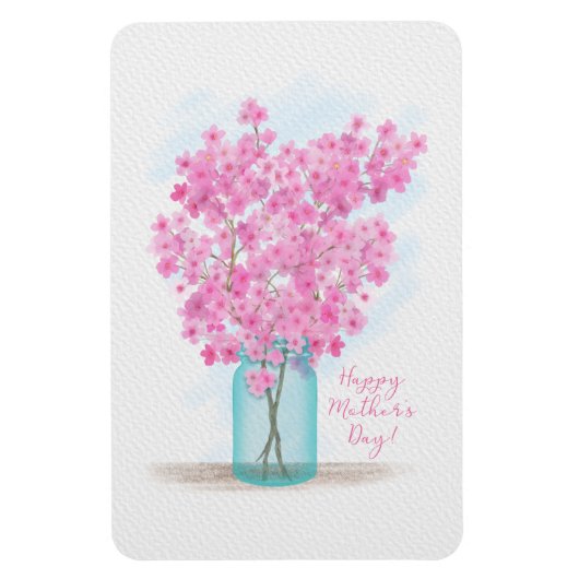 水の色のさくらんぼが母の日に咲く マグネット (縦)