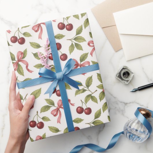 水の色のさくらんぼと弓 – フエレガントルーツ ラッピングペーパー (ギフト)