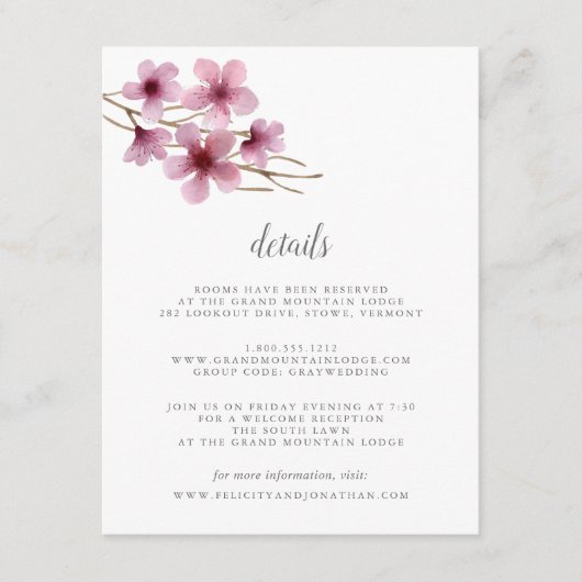 水の色のさくらんぼフラスゲスト詳細カード エンクロージャーカード (正面)