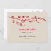 水の色のさくらんぼ花の結婚式の日付を保存 案内ポストカード (正面/裏面)