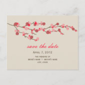 水の色のさくらんぼ花の結婚式の日付を保存 案内ポストカード (正面)