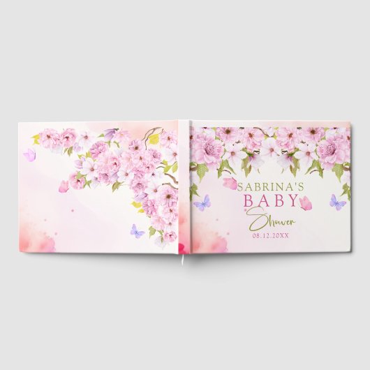 水の色のさくらんぼ花の赤ちゃんシャワー ゲストブック (全面)