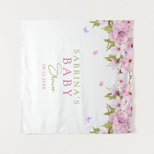 水の色のさくらんぼ花の赤ちゃんシャワー タペストリー (正面(横))