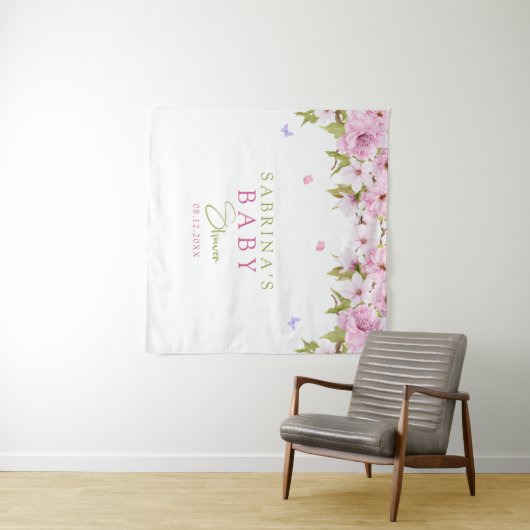 水の色のさくらんぼ花の赤ちゃんシャワー タペストリー (インサイチュ(横))