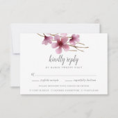 水の色のさくらんぼ花の食事の選択RSVP 出欠カード (正面)