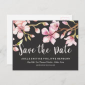 水の色のさくらんぼ花の黒の日付を保存 案内ポストカード (正面/裏面)