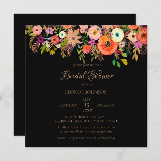 水の色のはっきりしたブライダルシャワーへの招待 招待状 (正面/裏面)