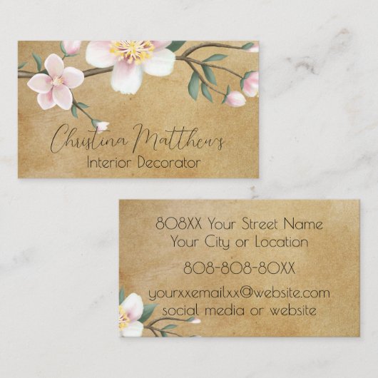 水の色のりんご花がパーチメント素朴に 名刺 (正面/裏面)