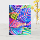 水の色のアートカンナ熱帯葉の カード (黄色い花)