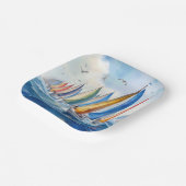 水の色のアートワーク帆船レガッタ ペーパープレート (傾斜あり)
