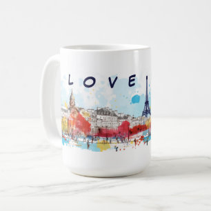 水の色のアート私はパリエッフェルタワートラベル大好き コーヒーマグカップ