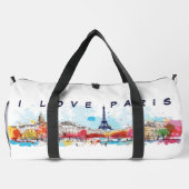 水の色のアート私はパリエッフェルタワートラベル大好き ダッフルバッグ (裏面)