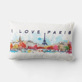 水の色のアート私はパリエッフェルタワートラベル大好き ランバークッション (裏面)
