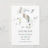 水の色のイタリアン目的地の結婚式 セーブザデート (正面/裏面)