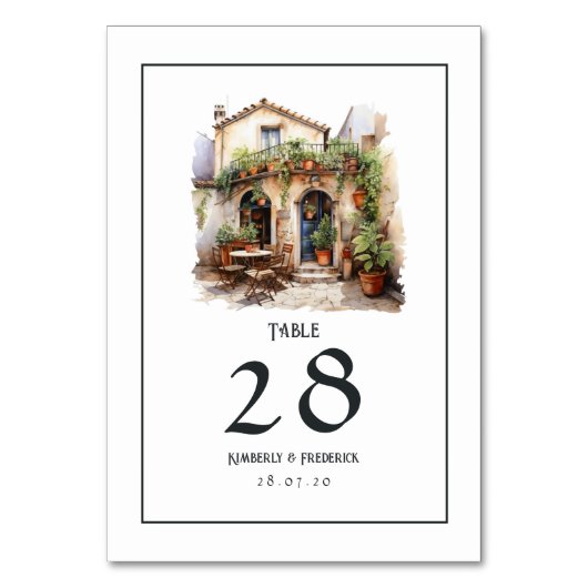 水の色のイタリアン目的地の結婚式 テーブルナンバー (裏面)