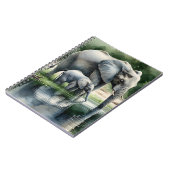 水の色のイラストレーションのママとベビーゾウ ノートブック (左側)