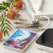 水の色のイラストレーションボーイライド白いライオネス キーホルダー (正面右)