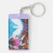 水の色のイラストレーションボーイライド白いライオネス キーホルダー (裏面)