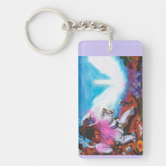 水の色のイラストレーションボーイライド白いライオネス キーホルダー (正面)