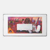 水の色のイラストレーションボーイライド白いライオネス デスクマット (キーボード&マウス)