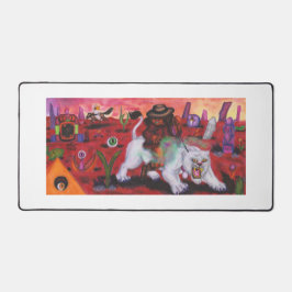 水の色のイラストレーションボーイライド白いライオネス デスクマット