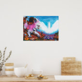 水の色のイラストレーションボーイライド白いライオネス ポスター (キッチン)