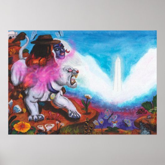 水の色のイラストレーションボーイライド白いライオネス ポスター (正面)