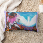 水の色のイラストレーションボーイライド白いライオネス ランバークッション (ブランケット)