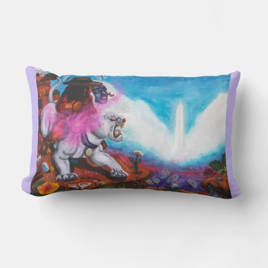 水の色のイラストレーションボーイライド白いライオネス ランバークッション (正面)