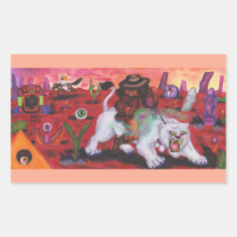 水の色のイラストレーションボーイライド白いライオネス 長方形シール