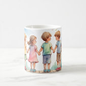 水の色のイラスト子供の甘い友情 コーヒーマグカップ (中央)