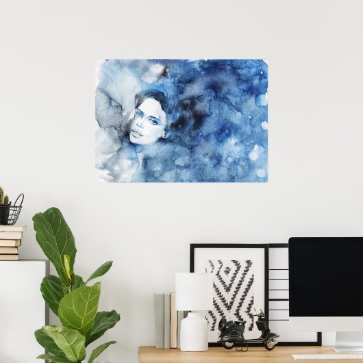 水の色のインクポートレートの女絵画性 ポスター (ホームオフィス)