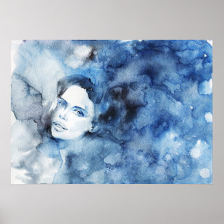 水の色のインクポートレートの女絵画性 ポスター