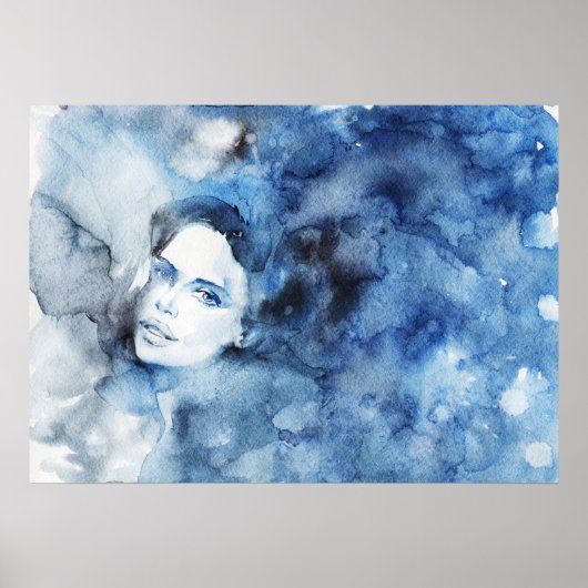 水の色のインクポートレートの女絵画性 ポスター (正面)