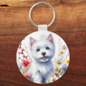 水の色のウェスティー晴れた日に –  キーホルダー (正面)