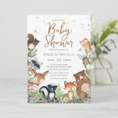 水の色のウッドランド森林の友人ベビーシャワー 招待状 (スタンド正面)
