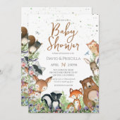 水の色のウッドランド森林の友人ベビーシャワー 招待状 (正面/裏面)