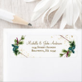 水の色のエバーグリーン金ゴールドフレームクリスマス ラベル (インサイチュ)